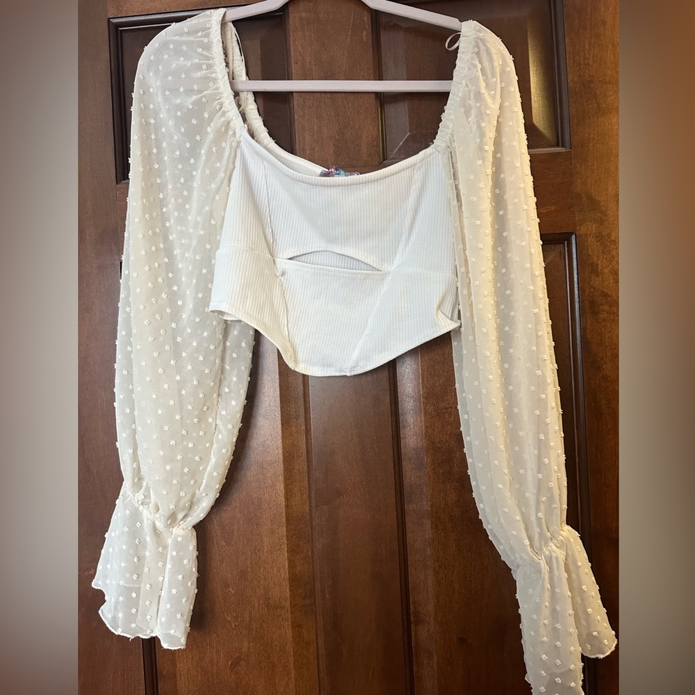 Urban Outfitters Cream Polka Dot Sheer Sleeve Blouse